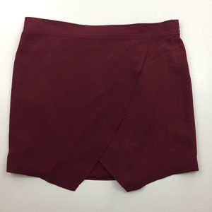 MADEWELL Berry 100% Silk High Low Hem Front Overlay Pull On Skirt